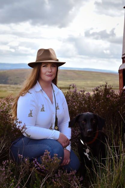 LADIES STRETCH SHIRT | HARE WATERCOLOUR PRINT