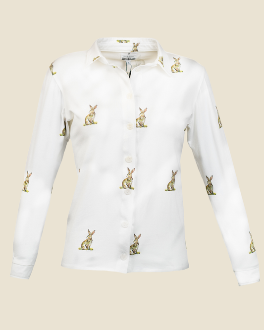 LADIES STRETCH SHIRT | HARE WATERCOLOUR PRINT