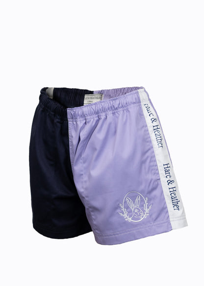 UNISEX SHROPSHIRE SPLIT RUGBY SHORTS | HEATHER / NAVY