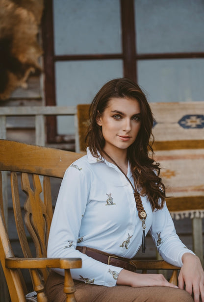 LADIES STRETCH SHIRT | HARE WATERCOLOUR PRINT
