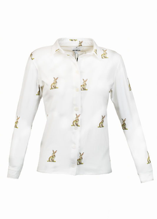 LADIES STRETCH SHIRT | HARE WATERCOLOUR PRINT